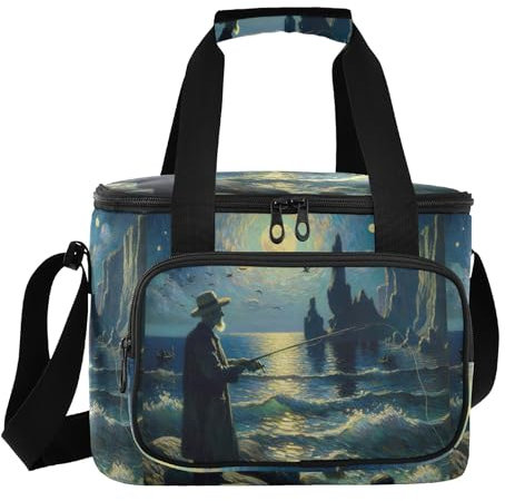 Night Fishing Moon Blue Lunch Box Cooler, Coleman Cooler, Kleine Kühlbox