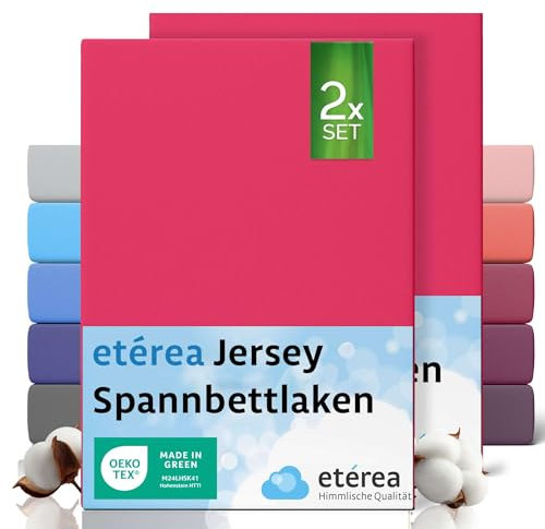 etérea Jersey 2er Set Spannbettlaken 60x120cm - 70x140cm Pink bis 15 cm Höhe - 100% Baumwolle Spannbetttuch Oekotex - Doppelpack Bettlaken 60x120 cm - 70x140 cm - Rosa