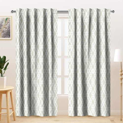 Kzzfqxb Rideaux Gris élégants 2 Panneaux 107×215cm, Motifs de Tissage de Diamants Gris Clair, Motifs de nœuds Chinois géométriques réguliers, Rideaux, Draperies pour Le Salon et la Chambre