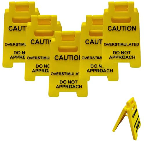 Lustiges Schreibtischschild mit Aufschrift Caution Overstimulated Desk, witziges Mini-Warnschild, lustiges Büro-Dekor, Gag-Geschenk für Kollegen, Teamkollegen, Mitarbeiter, Chef, 5 Stück