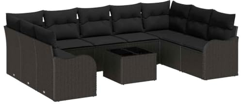 vidaXL 10-teiliges Gartensofa-Set mit Kissen in Schwarz aus Poly-Rattan – Modulare Möbel für Terrasse und Balkon, perfekte Lounge-Sitzmöbel für Frühling und Sommer