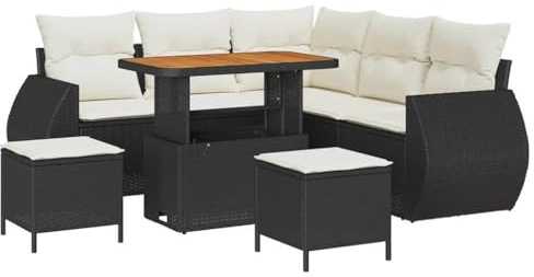 vidaXL Gartensofa-Set 8 STK. 7-Sitzanzahl Schwarz und Creme