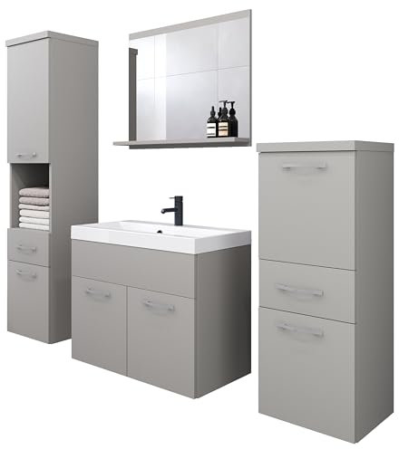 PIASKI Badmöbel-Set Alba, Waschbecken inklusive, Badmöbel zum Aufhängen, verschiedene Farben (Grau)