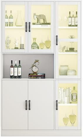 Easexcy Vitrina, estantería con puertas, estantería de pie para libros, gran cocina, despensa, estantería de lujo con luz LED, 120 x 40 x 200 cm