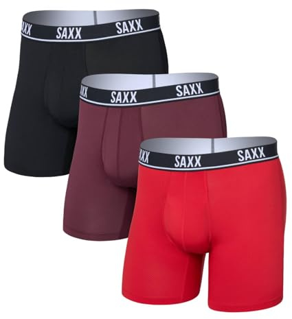 Saxx Essential Performance 3-Pack Mesh Boxer Briefs, Classic Red/Maroon/Black - XL