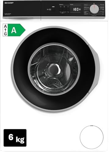 Sharp ES-NFA612BW1NA-DE Waschmaschine Frontlader, 6 kg, 1200 U/min, Energieklasse A, AllergySmart, EcoLogic, AquaStop, Inverter-Motor, WaveCabinet, Weiß