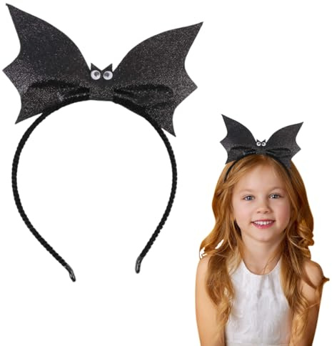 NOPKESV Serre-tête chauve-souris à paillettes, 1 pièce, grand nœud, accessoire de cheveux amusant pour Halloween, déguisement, costume enfant, accessoire halloween, Noël (Noir)
