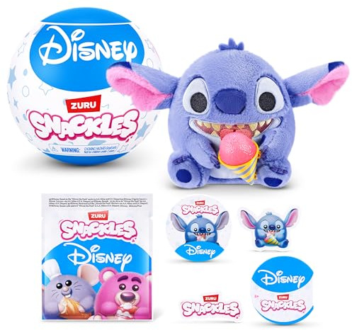 Snackles Disney 5-Inch Plush Toy by ZURU – Ultra-Soft Mini Stuffed Animal with Snack Accessory, Collectible Cuddly Plush for Kids, Tweens, and Disney Fans Ages 3+