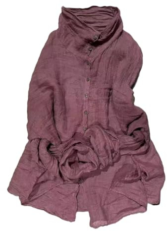 Chemise boutonnée en lin à manches longues et col haut pour femme Style décontracté