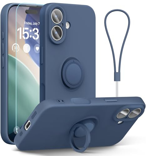 abitku for iPhone 17 Case 6.3'', Ring Stand Silicone Slim Design (with Wrist Strap), Magnetic Car Mount Case Cover Compatible with iPhone 17 (Blue)