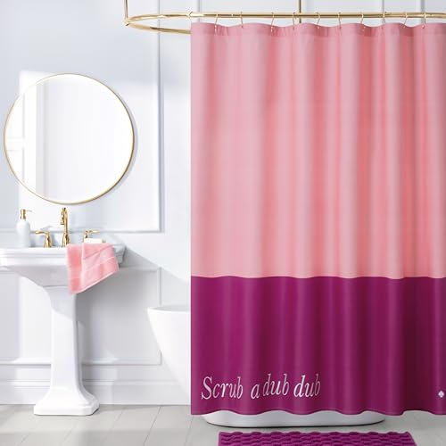 Kate Spade New York Scrub A Dub Duschvorhang mit Farbblock, 183 x 183 cm, aus 100% Baumwolle, maschinenwaschbar, zweifarbig, Rosa