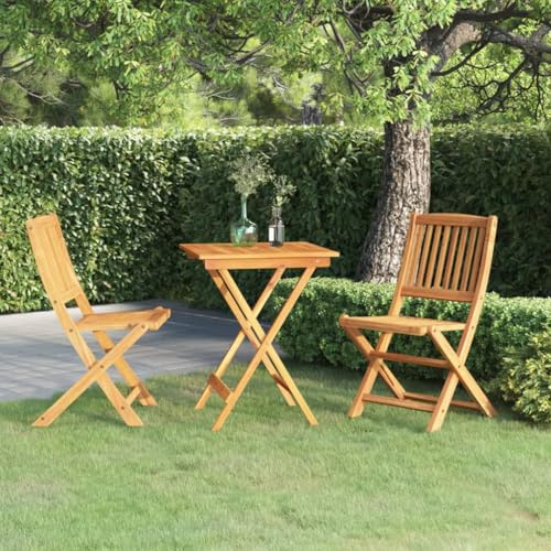 Runheo 3-TLG. Garten-Essgruppe Klappbar aus Massivholz Akazie, Geöltes Holz, 60x60x75 cm, für Terrasse, Balkon, Garten, Platzsparend, Robustes Outdoor-Möbelset