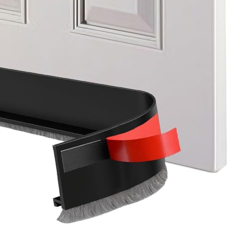 WanderGo Door Brush Strip, 2 × 100cm Self-Adhesive Draught Excluder for Floor and Door, Room Seal Door Brush Cover Strips, Cuttable Door Draft Excluder Strip (Blcak-52mm)