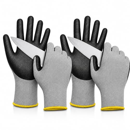 2 Pairs Level 5 Cut Resistant Work Gloves Men Women Touchscreen (Size M) | MicroFoam Nitrile Coated Palm, Breathable Safety Gloves for Gardening/Construction/Mechanic, Heavy Duty Cut Proof Protection