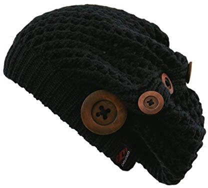 FEINZWIRN Nelli Barett Mütze - Strickmütze mit Knöpfen im französischen Stil für Damen
