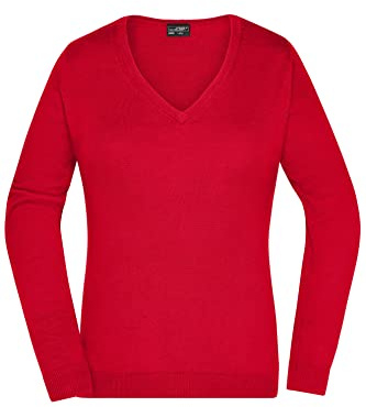 James & Nicholson Damen V-Pullover - Leichter Strickpullover in hochwertiger Ausführung | Farbe: red | Grösse: S