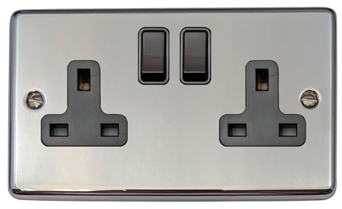 G&H CC10B Standard Plate Polished Chrome 2 Gang Double 13A Switched Plug Socket