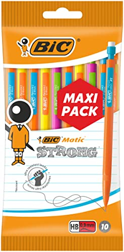 BIC Matic Strong Porte-Mines 0,9 mm HB - Corps Couleurs Assorties, Pochette de 10