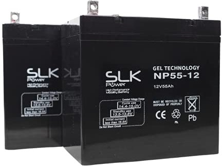SLK Power Mobility Scooter Gel Battery Pair of 2 x 12v 55ah Reliable And long Lasting Replacement Batteries For Electric Scooters And Wheelchairs