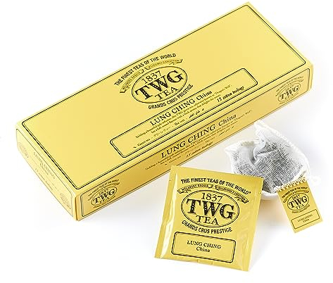 TWG Tea | Lung Ching | Grüner Tee | Aromatischer Jadeaufguss | 15 Handgenähte Teebeutel aus Baumwolle | Geschenkset