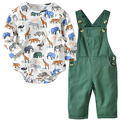 Toddler Baby 2 Piece Jersey Bodysuit & Trousers Baby Ropmer Overalls Jumpsuit Outfits Set Clothing Green