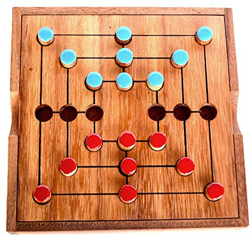 Strategi Mühle Spiel Knobelholz Spielbox Large Nine Morris Brettspiel aus Holz für 2 Spieler taktisches und strategisches Spielen Kinderspiel