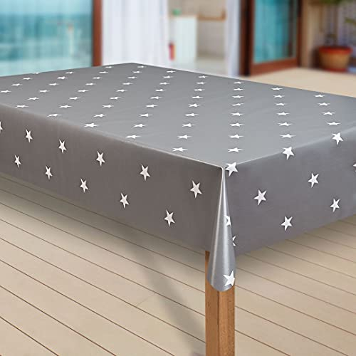 laro Wachstuch-Tischdecke Sterne Weihnachten Weihnachts-Motive PVC Wachstischdecke Eckig Meterware Wasserabweisend Abwischbar GAL, Muster:Sterne grau-Weiss, Größe:80x80 cm