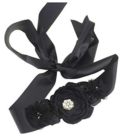 Lauthen.S Schwangerschaftsgürtel, Blumengürtel, Perlenschärpe für Baby-Geschlechtsparty/Babyparty - Schwarz - Einheitsgröße