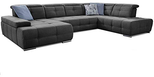 Cavadore Wohnlandschaft Mistrel mit Schlaffunktion / U-Form Bettsofa mit leichter Fleckentfernung dank Soft Clean / Geeignet für Haushalte mit Kindern, Haustieren /343 x 77 x 228 / dunkelgrau