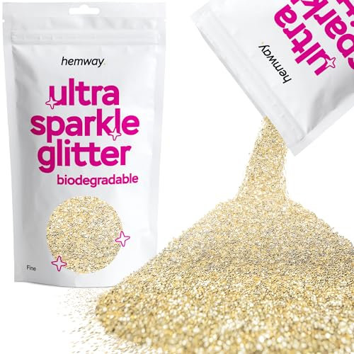 Hemway Eco Friendly Biodegradable Glitter - Champagne Gold | Fine Plant-Based Metallic Flakes for Arts & Resin Crafts | Bio Supplies for Festival, Hair, Face, Body & Nail Art Decoration | 100 g
