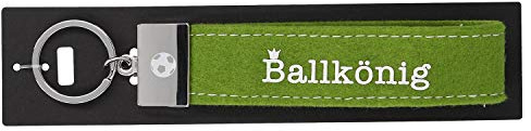 Depesche Schlaufen Schlüsselanhänger aus Filz, mit graviertem Metallabschluss und kultigem Aufdruck, Ballkönig, grün, Circa 18,7 x 4,4 x 1 cm