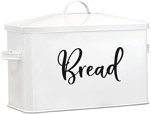 Home Acre Designs Brotkasten Edelstahl Groß - Hochwertige Metall Brotbox zur Brotaufbewahrung - Für Brot, Brötchen, Gebäck - Aufbewahrungsbox im Landhausstil mit Deckel & Griffen - Weiß