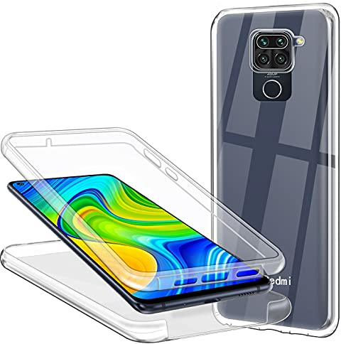 Hülle für Xiaomi Redmi Note 9 Handyhülle 360 Grad, Transparent Full Schutz Kratzfest Dünn Durchsichtige Case Silikon Schutzhülle, Hart PC Zurück + Weich TPU Vorderseite