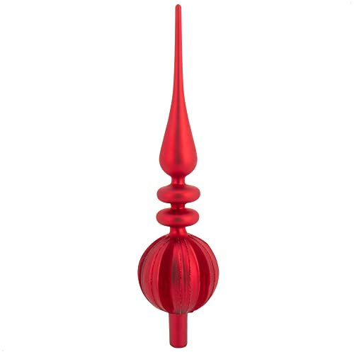 com-four® XL Weihnachtsbaumspitze glänzend - Christbaumspitze aus echtem Glas für Weihnachten - Tannenbaumspitze für den Christbaum (39cm - Merry Red)