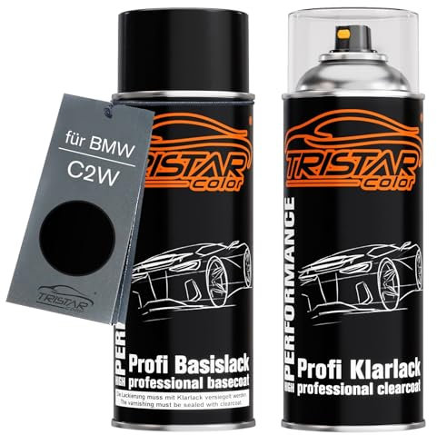 TRISTARcolor Autolack Spraydosen Set für BMW C2W Fluid Black Basislack Klarlack Sprühdose 400ml