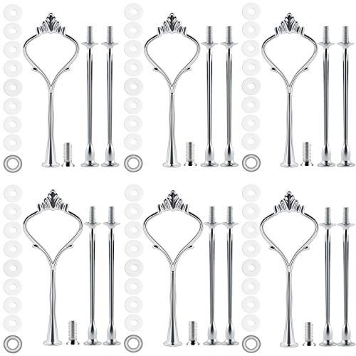 6 Set Cake Stand Fittings Kits Tiered Tray Hardware for Cake Stand Mold Crown 3 Tier Cake Stand Holder Hardware for Wedding Party Making Resin Cupcake Dessert Platter Serving Stand(Silver)