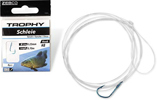 Zebco Qualitäts Trophy Schleie Vorfachhaken Angelhaken mit Vorfach vorgebunden Angelschnur Angel Zubehör, blau, 8
