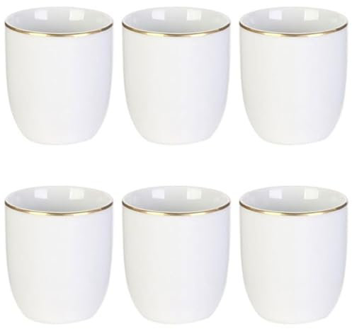 Paris Prix - Lot de 6 Tasses Déco Blanc 8cm Céramique Liseré Doré 18cl
