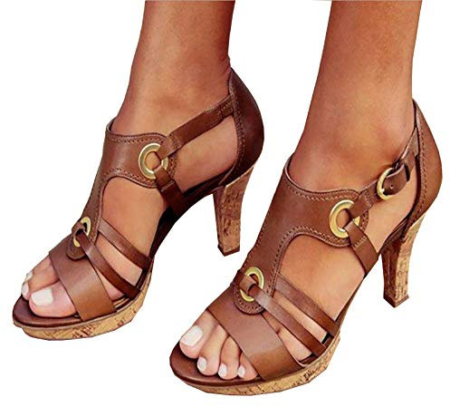 Femme Sandales À Talon Haut Été Chaussures Talons Carré Vintage Hollow Out Sandales Bout Ouvert ​Mode ​Femme Été Tendance Sandales Talons Hauts Chaussures Sandales,Marron,39