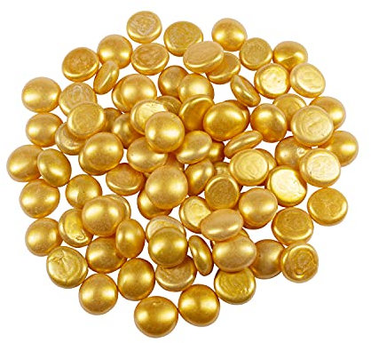 Galashield Flat Glass Marbles for Vases Gold Glass Gems Beads Pebbles Vase Filler (1 LB, Approx. 105 PCS)