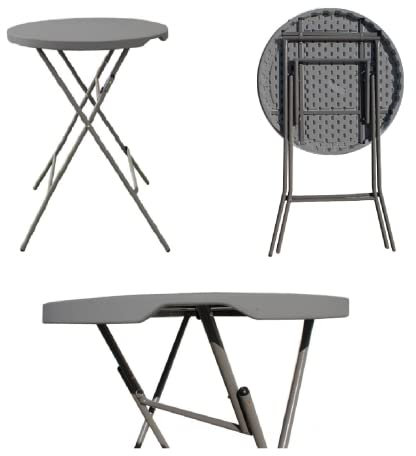 Solycarpa Mesa Redonda Alta Ø 80 cm Plegable Auxiliar de PVC Abatible de Exterior. Ideal para Jardín, Comedor, Camping, Terraza, Cocina, Picnic, Catering, Restaurante y Hostelería.