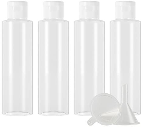 ZEOABSY 4 Stück Leer 150ml Transparent PET Kunststoff Flasche mit Transparent Klappdeckel, Flache Schulter Tragbare Flasche für Kosmetische Flüssigkeiten Öl Reisen