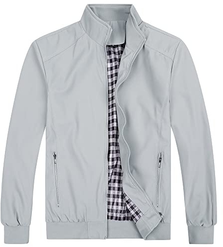YOUTHUP Blouson Homme Léger Zippé Veste Décontracté à Col Montant Blouson Aviateur Jacket Automne, Gris-B6601, L