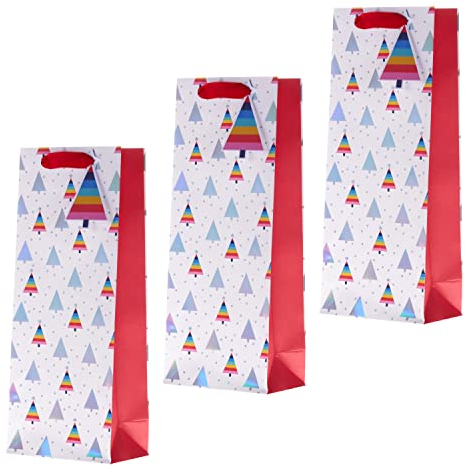 Hallmark Flaschentüten Geschenktüten für Geschenke 3 Stück Regenbogen Bäume Design Rot Gelb Blau
