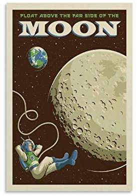 Retro-Weltraum-Poster, schwebend auf der anderen Seite des Mondes, dekoratives Gemälde, Leinwand, Wandposter und Kunstdruck, modernes Familienschlafzimmer-Dekorationsposter, 20 x 30 cm