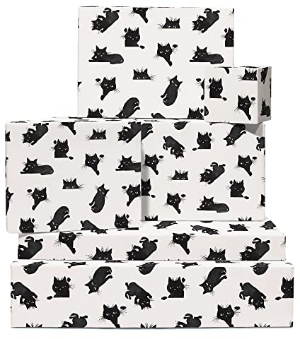Geschenkpapier für Katzen – 6 Bögen Geburtstag geschenkpapier mit Anhängern – schwarze Katze – weißes Geschenkpapier für Männer und Frauen – für Kinder, Junge, Mädchen – Central 23