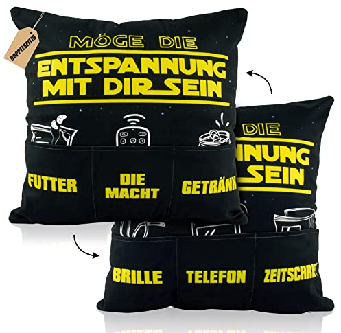 45 x 45cm Zierkissenbezug mit 6 Taschen Möge die Entspannung mit dir Sein Lustige Männer Kissenbezug zum Befüllen Kissenhülle Geschenk Zierkissenhülle zum Geburtstag Dekokissenhülle Weihnachten