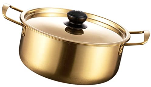 CALLARON Instant-nudeltopf Koreanische Nudelschüssel Kleine Suppentöpfe Kochtopf Aus Edelstahl Bratpfanne Umrühren Edelstahlpfanne Goldene Kochtöpfe Heiße Ramen Mit Deckel Rostfreier Stahl