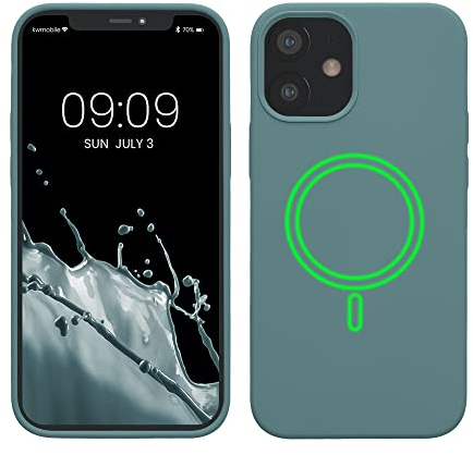 kwmobile Hülle kompatibel mit Apple iPhone 12 mini Hülle - magnetisches Silikon Case kompatibel mit MagSafe - Cover gummiert Arctic Night