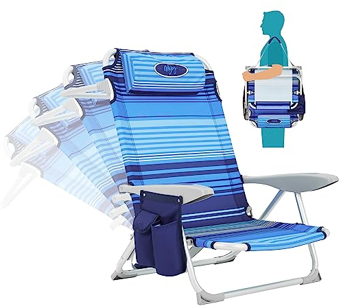 #WEJOY Leichter Aluminium-Rucksack mit 4 Positionen, Strandstuhl, neigbar, niedriger Sitz, zusammenklappbar, Strandstühle für Erwachsene, mit Tragegurt, Getränkehalter, Tasche, Camping, Rasen